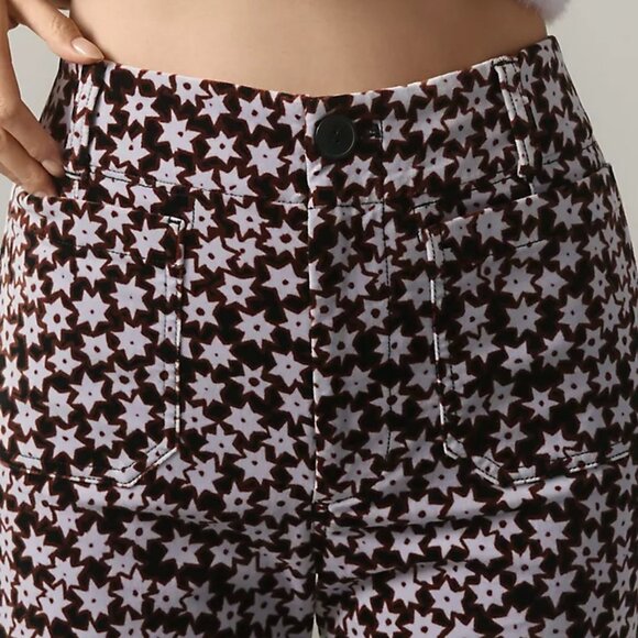 Anthropologie Maeve Sz 28 Tall Colette Cropped Wide Leg Velvet Pants Star Print